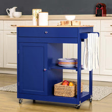 Load image into Gallery viewer, 34.25"H Navy Blue Wooden Basic Kitchen Cart/Island with Solid Oak Top
