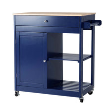 Load image into Gallery viewer, 34.25"H Navy Blue Wooden Basic Kitchen Cart/Island with Solid Oak Top