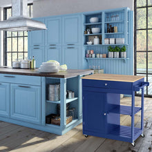 Load image into Gallery viewer, 34.25"H Navy Blue Wooden Basic Kitchen Cart/Island with Solid Oak Top