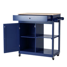 Load image into Gallery viewer, 34.25"H Navy Blue Wooden Basic Kitchen Cart/Island with Solid Oak Top