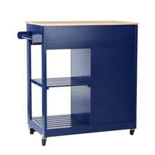 Load image into Gallery viewer, 34.25"H Navy Blue Wooden Basic Kitchen Cart/Island with Solid Oak Top
