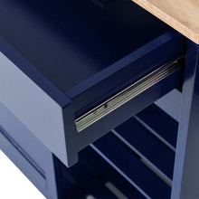 Load image into Gallery viewer, 34.25"H Navy Blue Wooden Basic Kitchen Cart/Island with Solid Oak Top