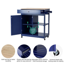 Load image into Gallery viewer, 34.25"H Navy Blue Wooden Basic Kitchen Cart/Island with Solid Oak Top