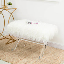 Load image into Gallery viewer, 25.6"L White and Clear Faux Fur Upholstered Bench with Acrylic X-Leg