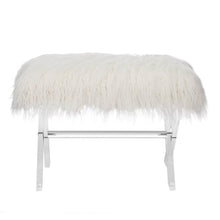 Load image into Gallery viewer, 25.6"L White and Clear Faux Fur Upholstered Bench with Acrylic X-Leg