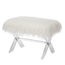 Load image into Gallery viewer, 25.6"L White and Clear Faux Fur Upholstered Bench with Acrylic X-Leg