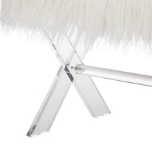 Load image into Gallery viewer, 25.6"L White and Clear Faux Fur Upholstered Bench with Acrylic X-Leg