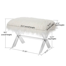 Load image into Gallery viewer, 25.6"L White and Clear Faux Fur Upholstered Bench with Acrylic X-Leg