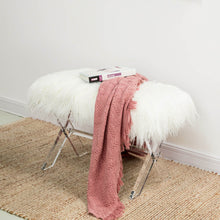 Load image into Gallery viewer, 25.6"L White and Clear Faux Fur Upholstered Bench with Acrylic X-Leg