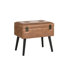 Load image into Gallery viewer, 19.69"L Whiskey Brown Leathaire Upholstered Storage Stool