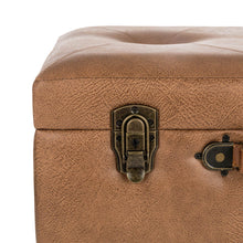 Load image into Gallery viewer, 19.69"L Whiskey Brown Leathaire Upholstered Storage Stool
