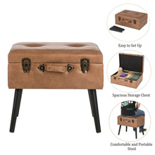 Load image into Gallery viewer, 19.69"L Whiskey Brown Leathaire Upholstered Storage Stool