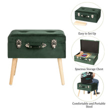 Load image into Gallery viewer, 19.69"L Hunter Green Velvet Upholstered Storage Stool