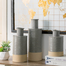 Load image into Gallery viewer, Farmhouse Gray/Brown Two-tone Decorative Metal Vase, Set of 3