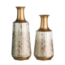 Load image into Gallery viewer, Vintage Gold/White Decorative Metal Vase, Set of 2