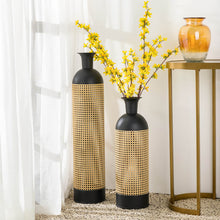 Load image into Gallery viewer, Boho Decorative Gold/Black Floor Metal Vase, Set of 2