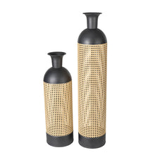 Load image into Gallery viewer, Boho Decorative Gold/Black Floor Metal Vase, Set of 2