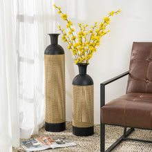 Load image into Gallery viewer, Boho Decorative Gold/Black Floor Metal Vase, Set of 2