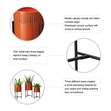 Load image into Gallery viewer, Modern Washed Orange Metal Plant Stands, Set of 3