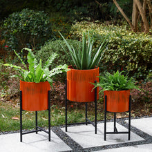 Load image into Gallery viewer, Modern Washed Orange Metal Plant Stands, Set of 3