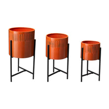 Load image into Gallery viewer, Modern Washed Orange Metal Plant Stands, Set of 3