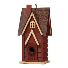 Load image into Gallery viewer, 12"H Red Distressed Solid Wood Cottage Birdhouse