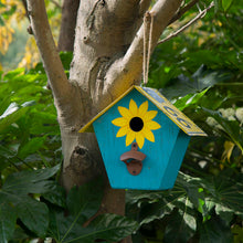 Load image into Gallery viewer, 10.75"L Wood/Metal Light Blue Birdhouse with Licence Plate Roof