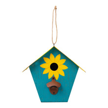 Load image into Gallery viewer, 10.75"L Wood/Metal Light Blue Birdhouse with Licence Plate Roof