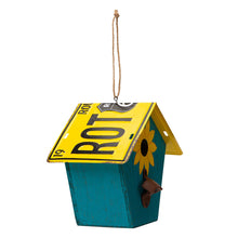 Load image into Gallery viewer, 10.75"L Wood/Metal Light Blue Birdhouse with Licence Plate Roof