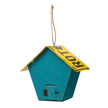 Load image into Gallery viewer, 10.75"L Wood/Metal Light Blue Birdhouse with Licence Plate Roof