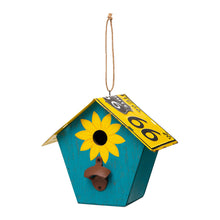Load image into Gallery viewer, 10.75"L Wood/Metal Light Blue Birdhouse with Licence Plate Roof