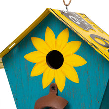 Load image into Gallery viewer, 10.75"L Wood/Metal Light Blue Birdhouse with Licence Plate Roof
