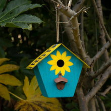 Load image into Gallery viewer, 10.75"L Wood/Metal Light Blue Birdhouse with Licence Plate Roof
