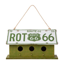 Load image into Gallery viewer, 14"L Wood/Metal Green Birdhouse with Licence Plate Roof