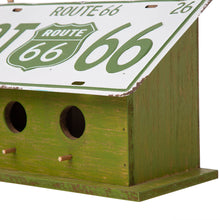 Load image into Gallery viewer, 14"L Wood/Metal Green Birdhouse with Licence Plate Roof
