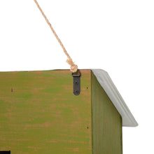 Load image into Gallery viewer, 14"L Wood/Metal Green Birdhouse with Licence Plate Roof