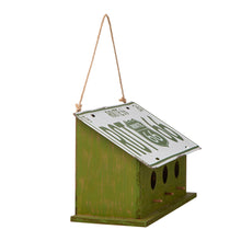 Load image into Gallery viewer, 14"L Wood/Metal Green Birdhouse with Licence Plate Roof