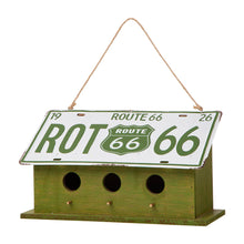 Load image into Gallery viewer, 14"L Wood/Metal Green Birdhouse with Licence Plate Roof