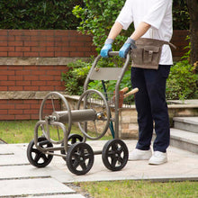 Load image into Gallery viewer, 36"H Gray Steel Garden Hose Reel Cart with Wheels and Steel Basket