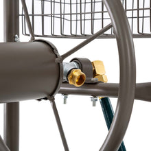 Load image into Gallery viewer, 36"H Gray Steel Garden Hose Reel Cart with Wheels and Steel Basket