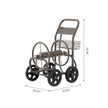 Load image into Gallery viewer, 36"H Gray Steel Garden Hose Reel Cart with Wheels and Steel Basket