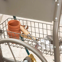 Load image into Gallery viewer, 36"H Gray Steel Garden Hose Reel Cart with Wheels and Steel Basket