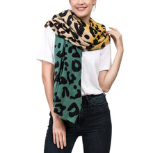 Load image into Gallery viewer, Women Green, Yellow and Beige Leopard Grain Scarf