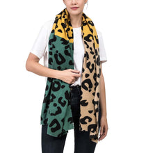 Load image into Gallery viewer, Women Green, Yellow and Beige Leopard Grain Scarf