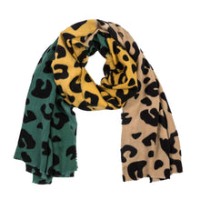 Load image into Gallery viewer, Women Green, Yellow and Beige Leopard Grain Scarf
