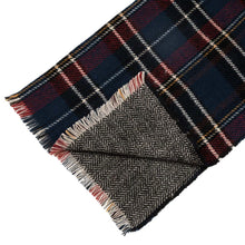Load image into Gallery viewer, Unisex Oversized Gray, White and Beige Plaid Reversible Scarf with Fringes