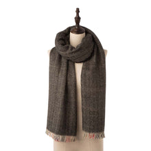 Load image into Gallery viewer, Unisex Oversized Gray, White and Beige Plaid Reversible Scarf with Fringes
