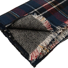 Load image into Gallery viewer, Unisex Oversized Gray, White and Beige Plaid Reversible Scarf with Fringes