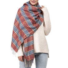 Load image into Gallery viewer, Women Oversized Orange, White and Grey Scarf with Tassels
