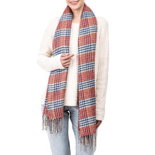 Load image into Gallery viewer, Women Oversized Orange, White and Grey Scarf with Tassels